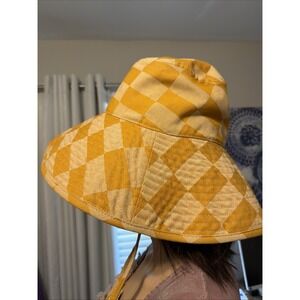 Business & Pleasure Co. Yellow Beige Checked Tie Canvas Bucket Hat Beach Resort